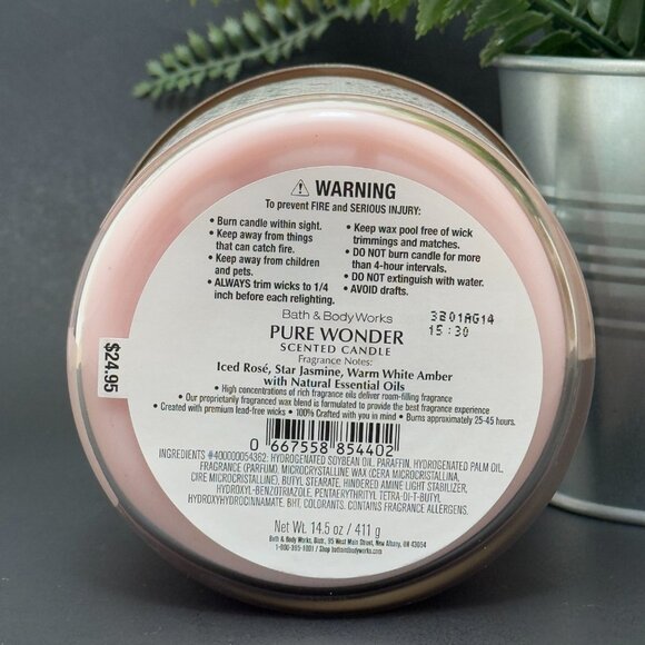 BBW Pure Wonder Bath & Body Works 3 Wick Candle - Picture 9 of 10